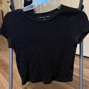 Black waffle textured cropped tee